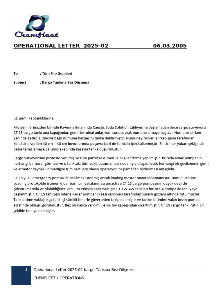 Operational Letter 202502 Kargo Tankna Bez Dmesi | PDF