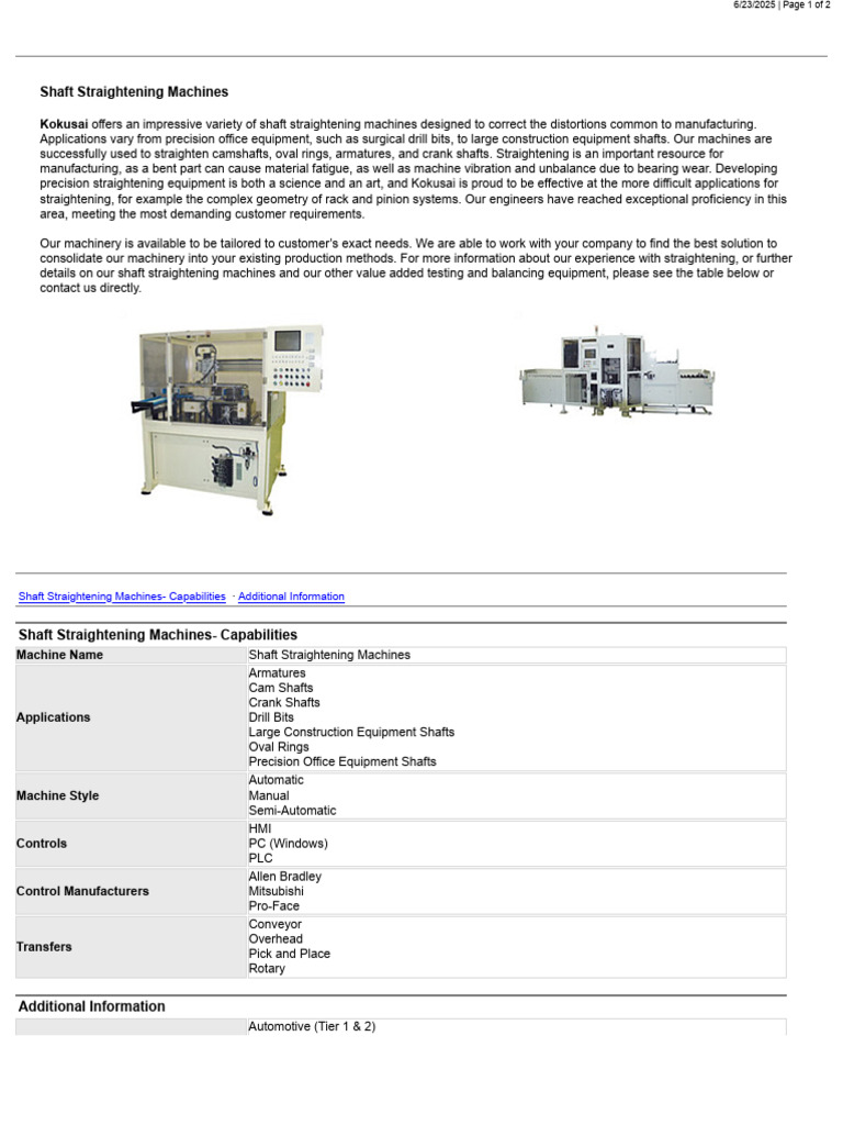 Shaft Straightening Machines Overview | PDF | Machines | Mechanical ...