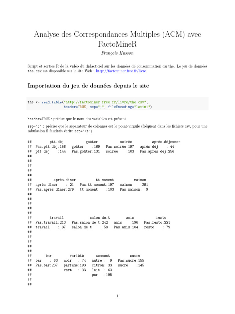 Analyse ACM avec FactoMineR en R | PDF