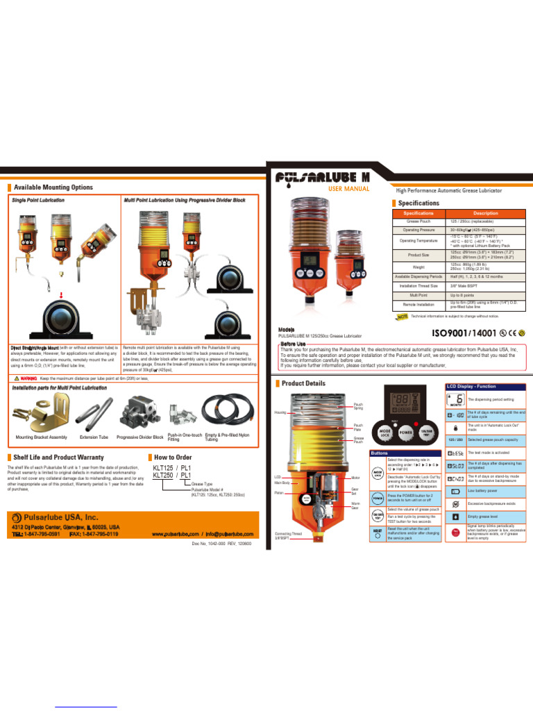 Pulsarlube M Installation Guide | PDF | Lubricant | Manufactured Goods