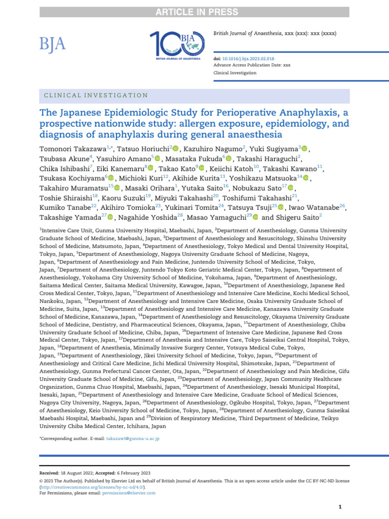 Japanese Study on Perioperative Anaphylaxis | PDF | Medical Diagnosis ...