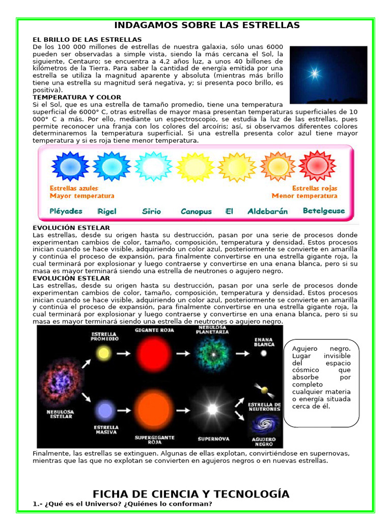 Brillo, temperatura y evolución de estrellas | PDF | Estrellas | Supernova