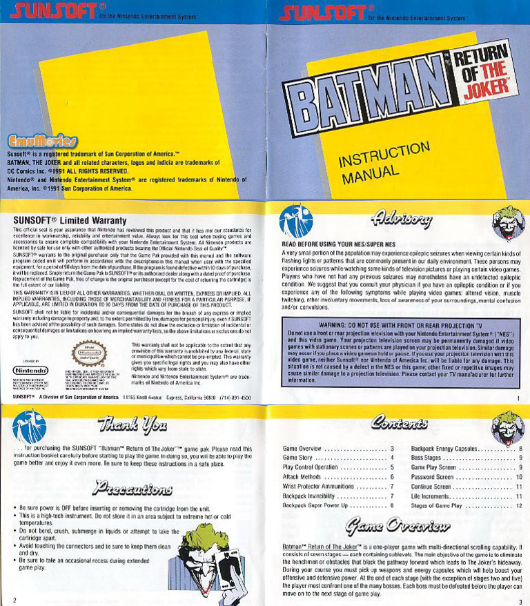Batman-Return of The Joker - NES - Manual | PDF