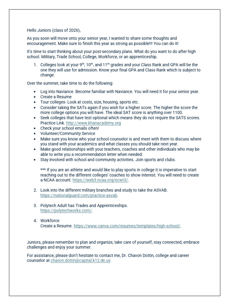 Senior Year Prep for Class of 2026 | PDF