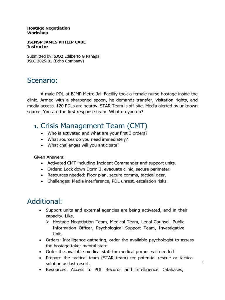 Hostage Negotiation Workshop Guide | PDF | Negotiation | Communication