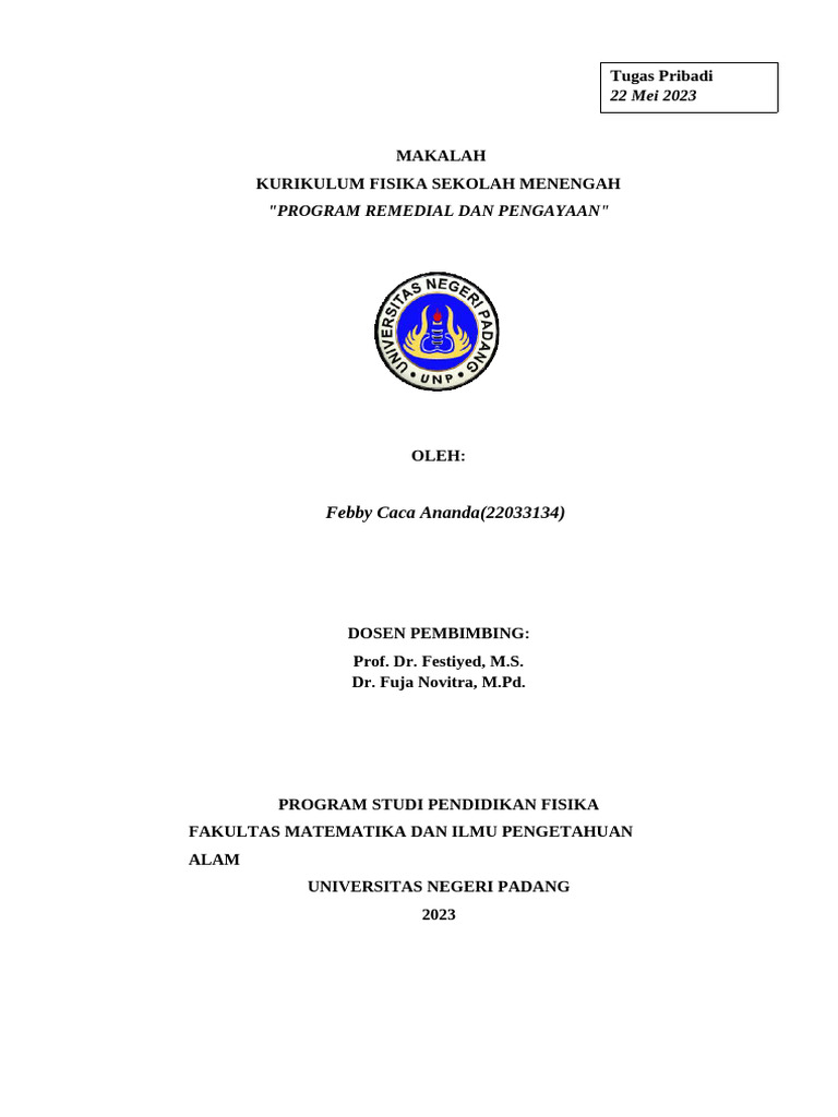 Contoh Program Remedial Kurikulum Merdeka | PDF