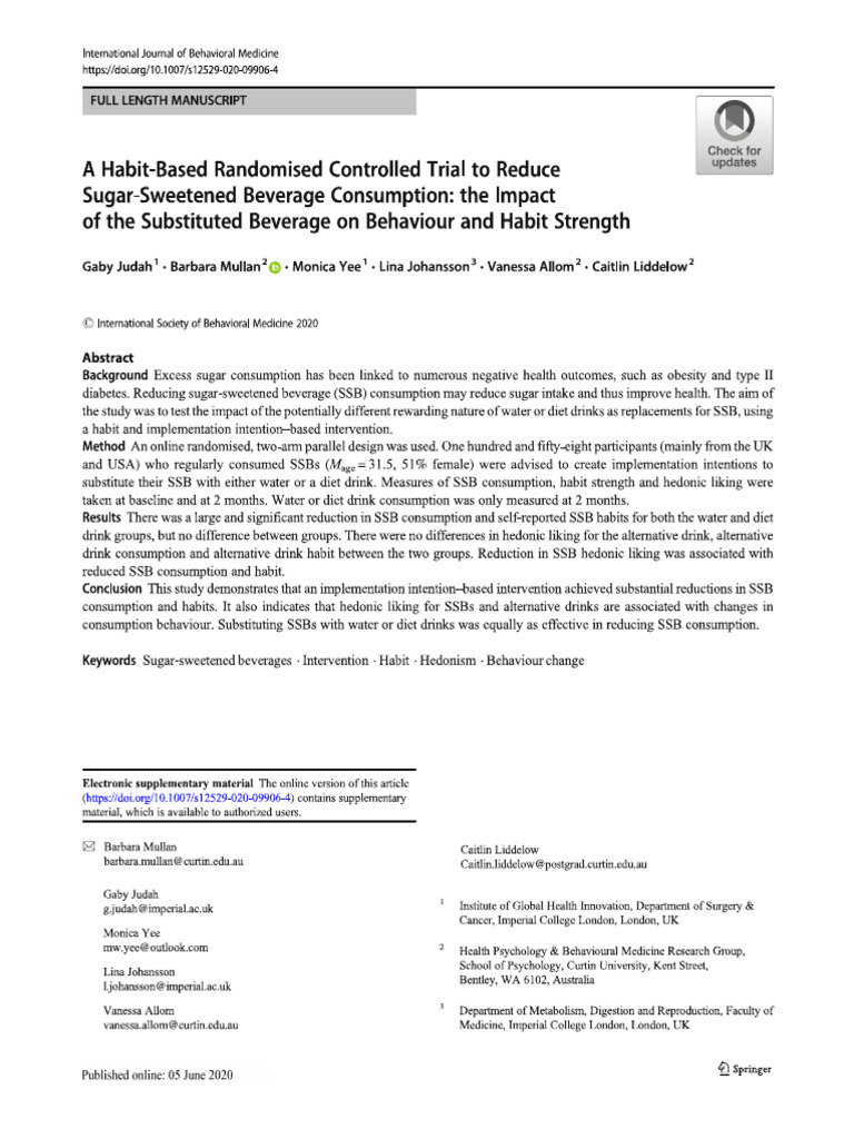A Habit-Based Randomised Controlled Trial To Reduce | PDF