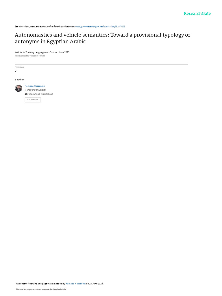 Autonym Typology in Egyptian Arabic | PDF | Linguistics | Linguistic ...