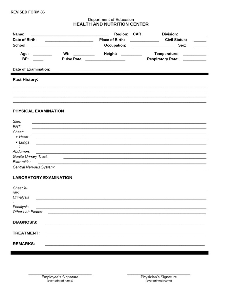 Revised CS Form 86 Medical Certificate | PDF | Physical Examination ...