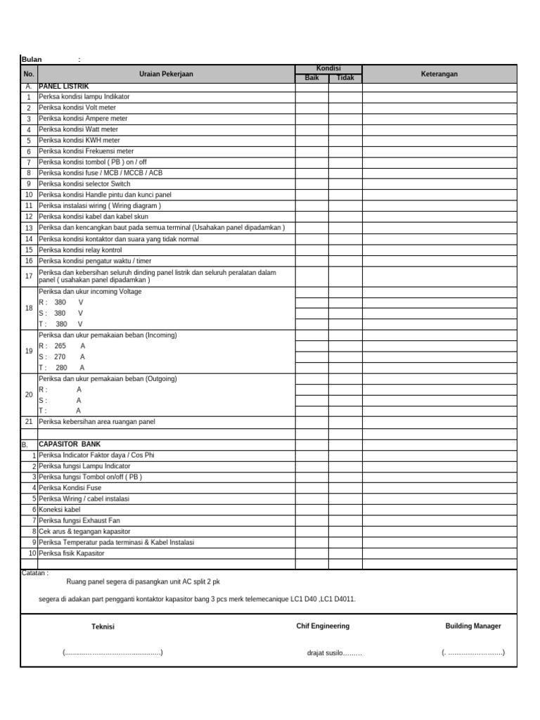 Checklist Panel Listrik dan Kapasitor Bank | PDF | Electricity | Quantity