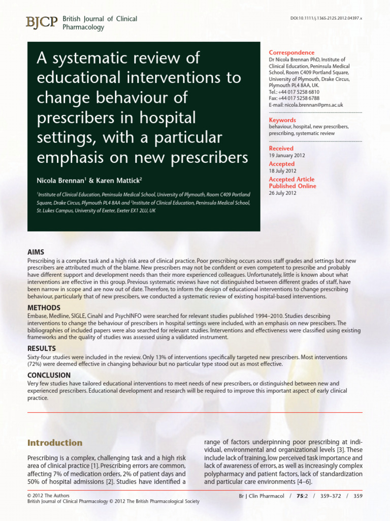 A Systematic Review of Educational Interventions To Change Behaviour of ...