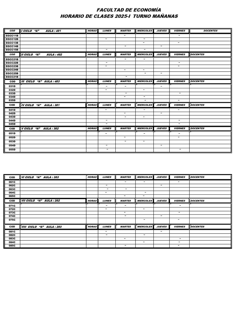 Horario de Clases 2025 I-Definitivo - 20 de Marzo 2025 Ultimo... | PDF ...