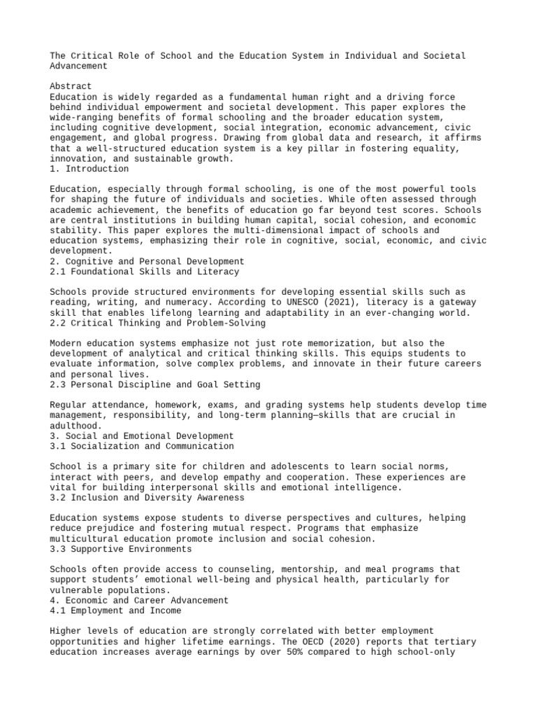Impact of Education on Society and Growth | PDF | Social Psychology ...
