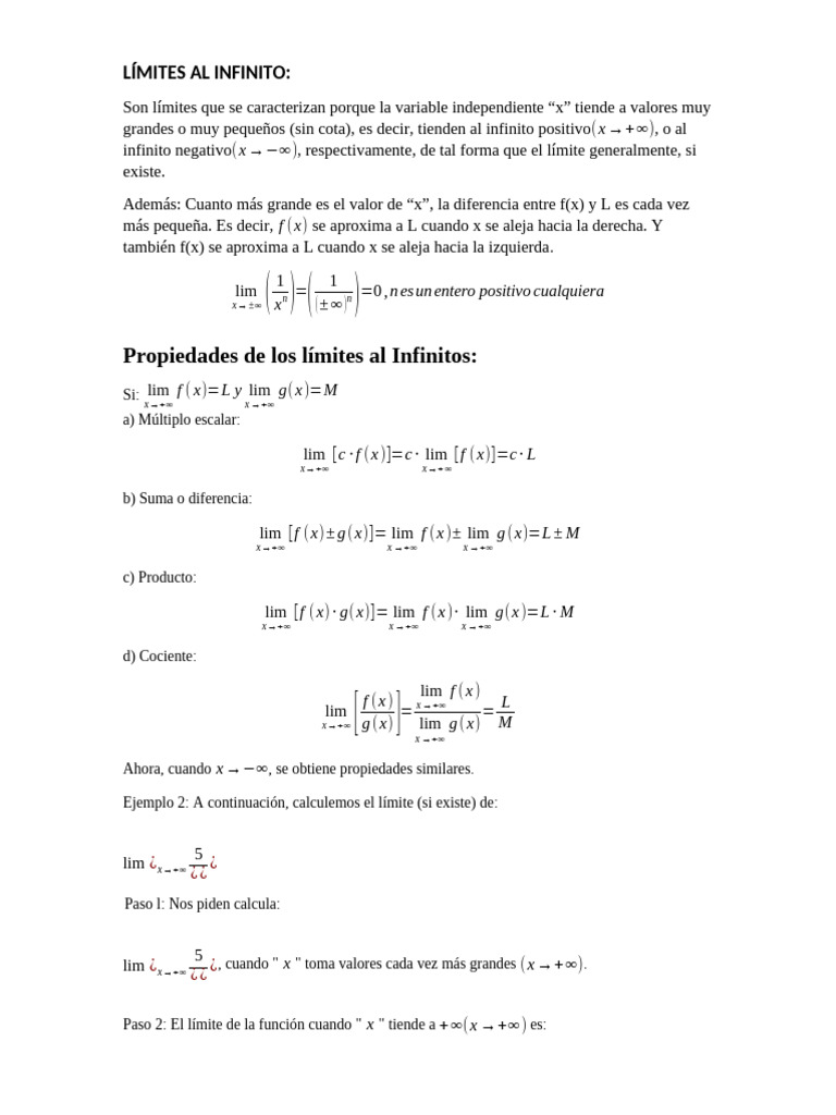 Propiedades de Límites al Infinito | PDF | infinito | Multiplicación