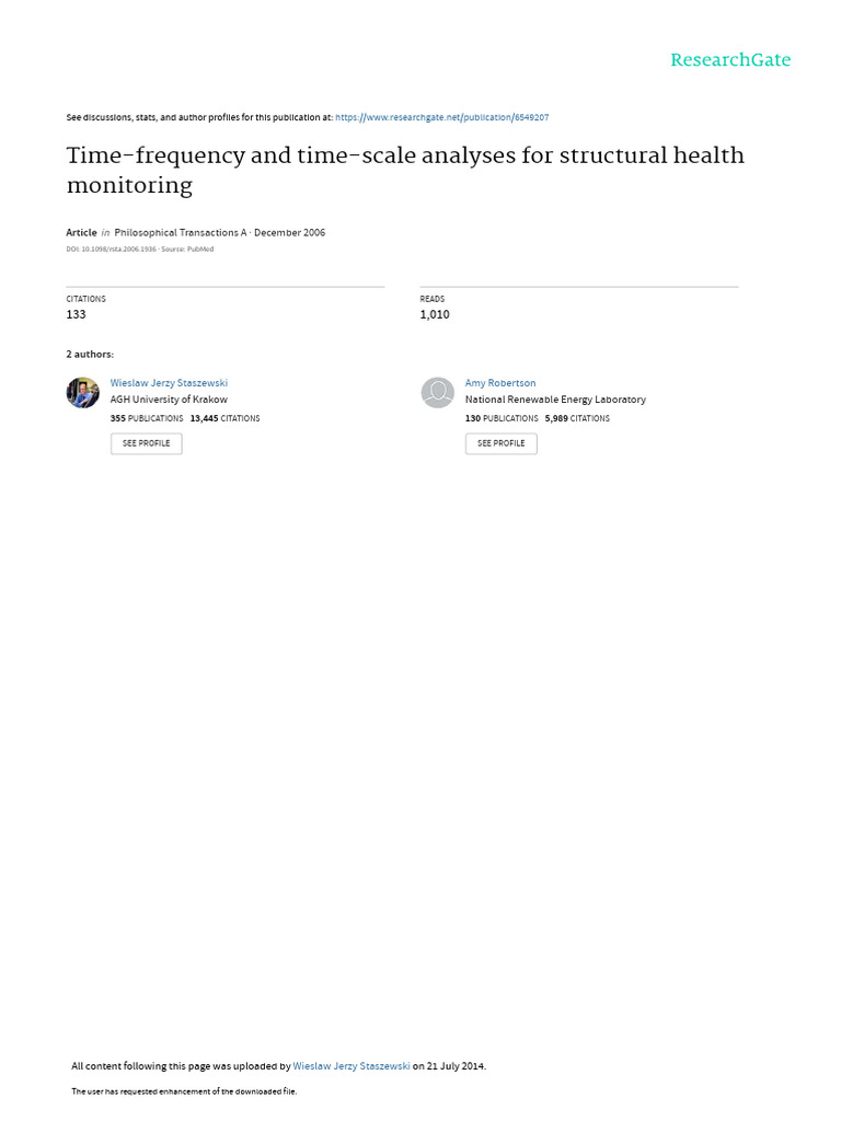 Time-Frequency Analysis for Structural Health | PDF | Wavelet ...