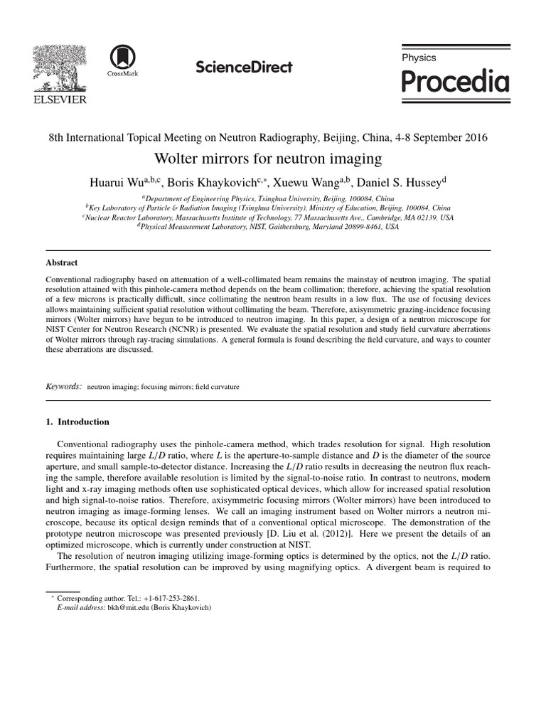 Wolter Mirrors for Neutron Imaging | PDF | Mirror | Optics