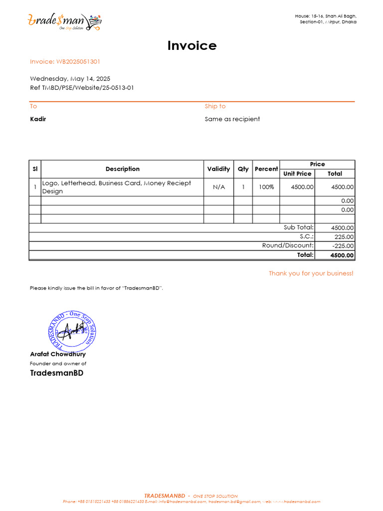Invoice for TradesmanBD Design Services | PDF | Business Documents