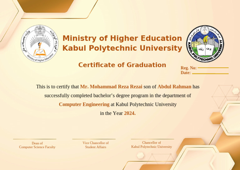 Kabul Polytechnic University Degree Certificate | PDF