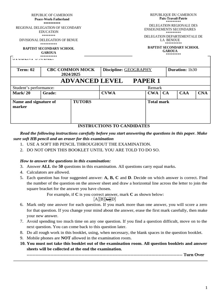 Geography Common Mock Exam 2024/2025 | PDF | Atmosphere Of Earth | Erosion