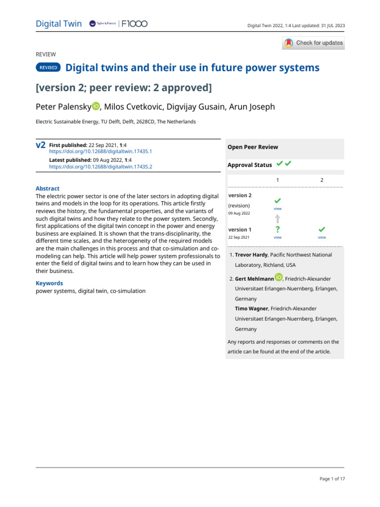 Digital Twins in Power Systems Review | PDF | System | Simulation