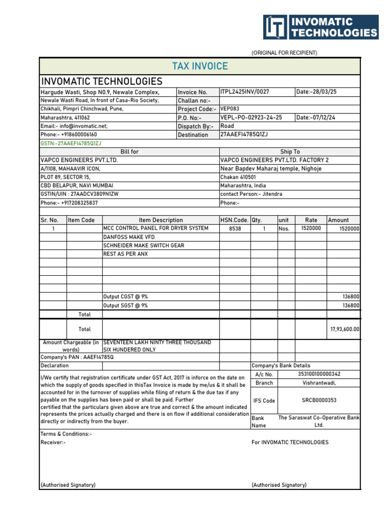 Inv027 Invo Vapco 280325 | PDF | Invoice | Taxation