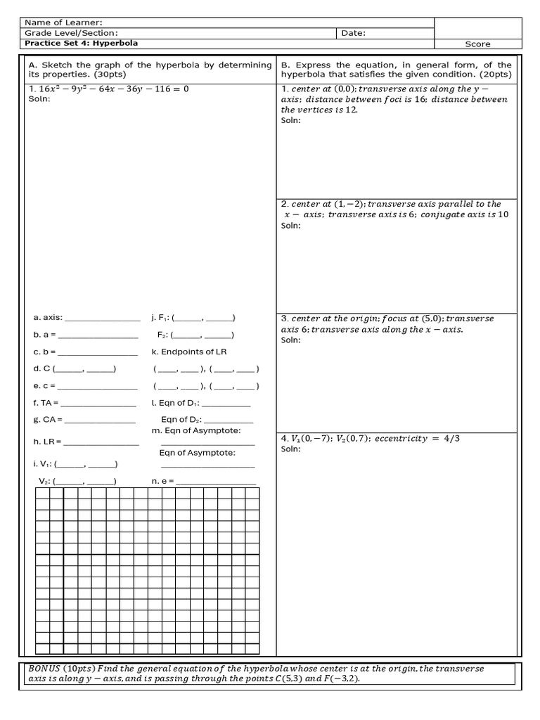 Hyperbola Graphing and Equations Guide | PDF