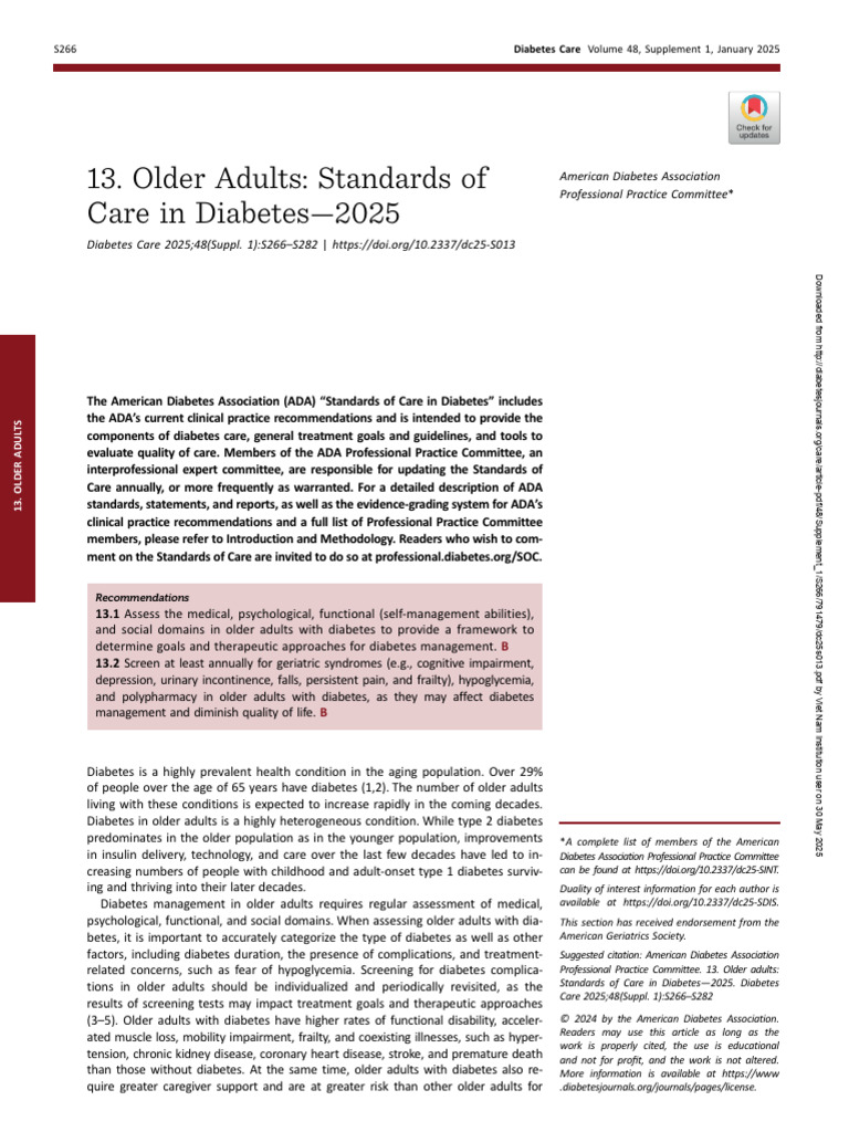 Diabetes Care Standards for Older Adults 2025 | PDF | Dementia | Diabetes