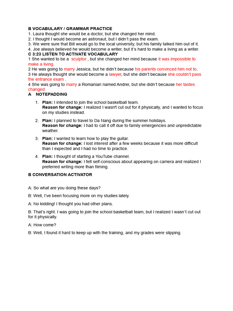 Vocabulary and Grammar Practice Guide | PDF
