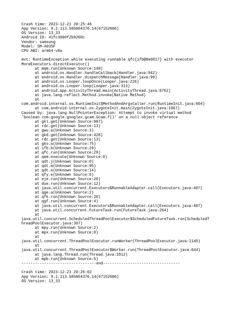 Samsung App Crash Log Analysis | PDF | Java (Programming Language ...