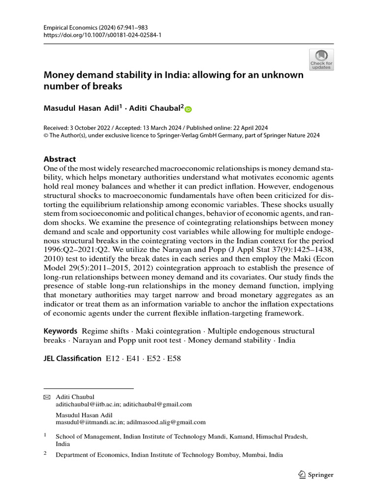 s00181-024-02584-1 | PDF | Demand For Money | Money Supply