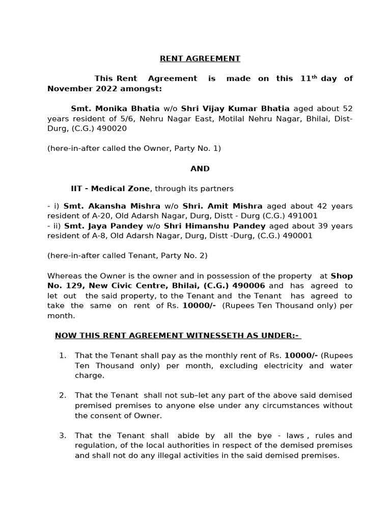 Format - Rent Agreement Blank | PDF | Leasehold Estate | Lease