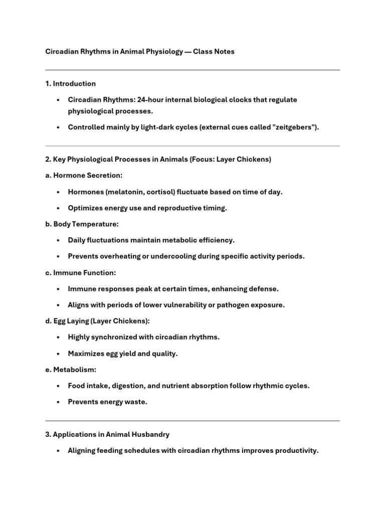 The Importance of Circadian Rhythms in Animal Physiology | PDF