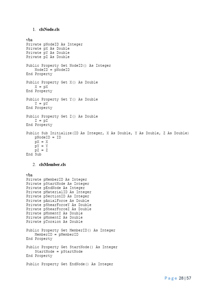 VBA Class Definitions for Structural Nodes | PDF