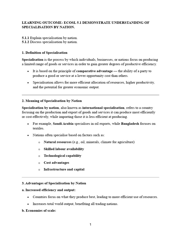 Specialisation and Globalisation Explained | PDF | Free Trade ...