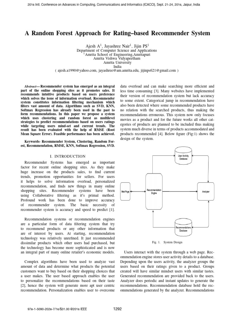 Random Forest for Rating-Based Recommendations | PDF | Cluster Analysis ...