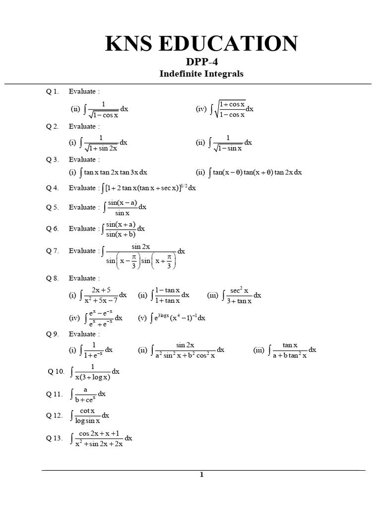 DPP-4 Indefinite Integrals | PDF