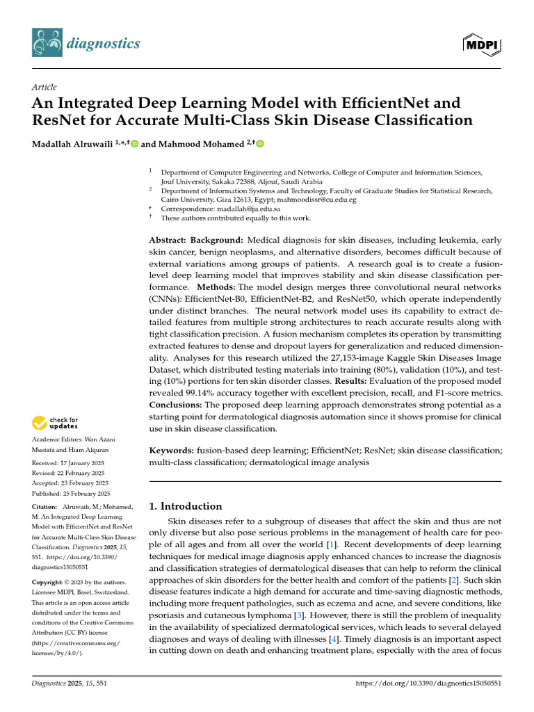Diagnostics 15 00551 | PDF | Deep Learning | Medical Diagnosis