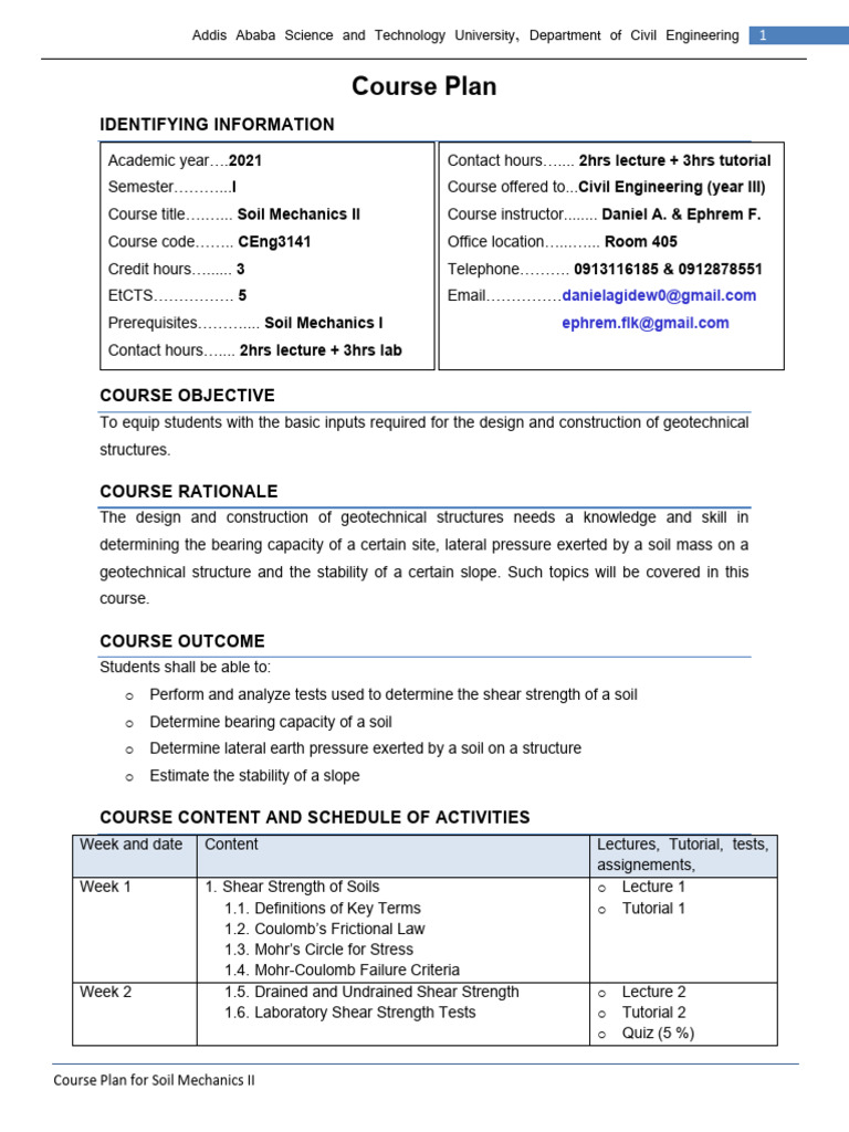 Soil Mechanics II Course Plan Overview | PDF | Geotechnical Engineering ...