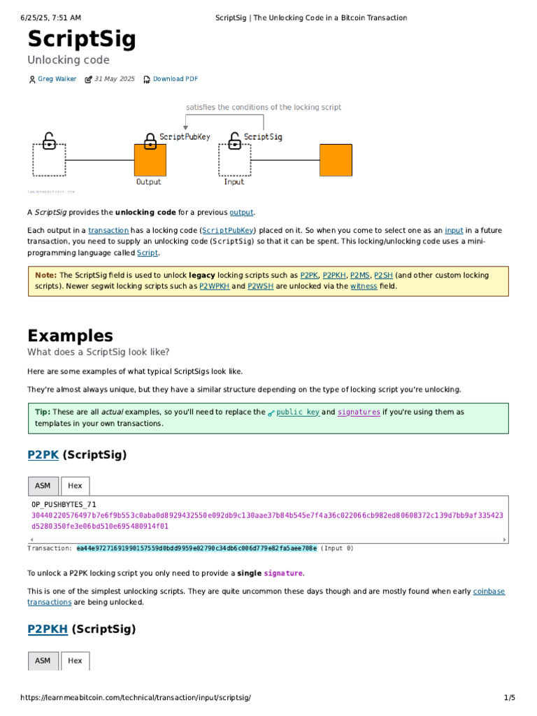 Learnmeabitcoin Technical Transaction Input Scriptsig | PDF | Bitcoin |  Computer Programming