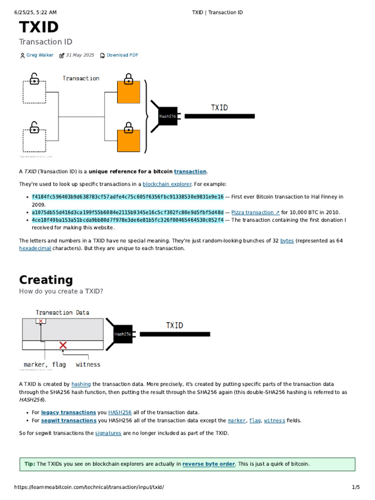 Learnmeabitcoin Technical Transaction Input Txid | PDF | Computing