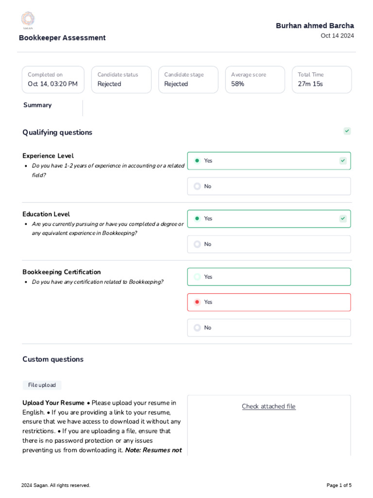 Bookkeeper Assessment Results Summary | PDF | Accounts Payable | Tax Refund