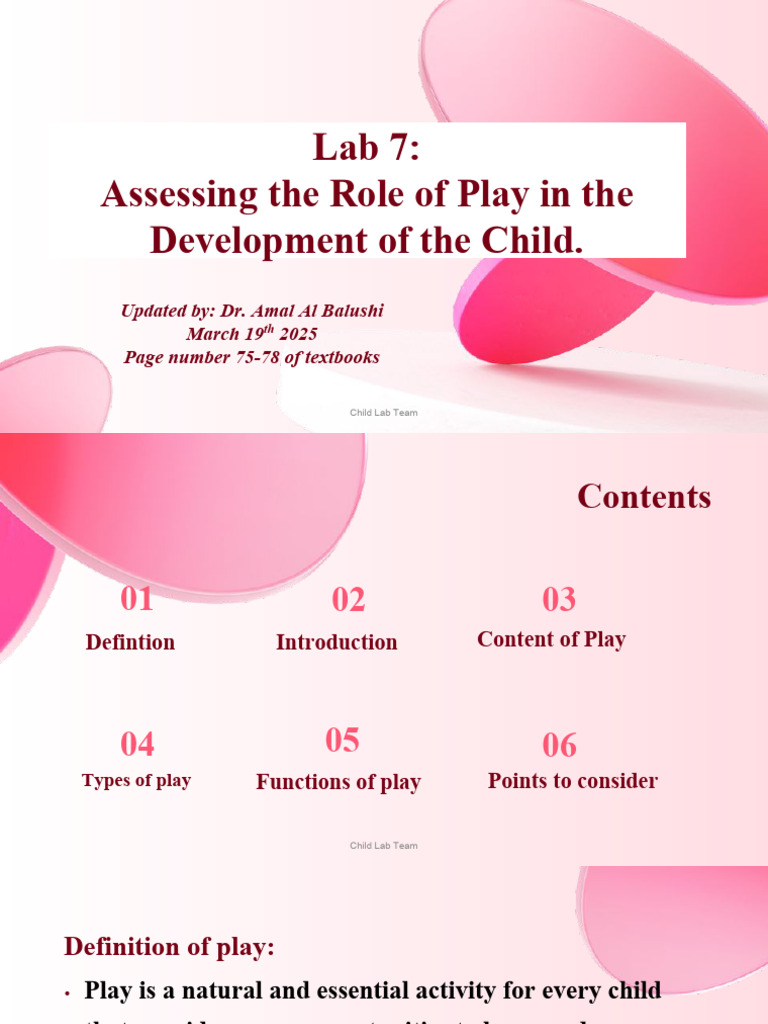 Lab 7 - Assesing The Role of Play in The Development of The Child | PDF ...
