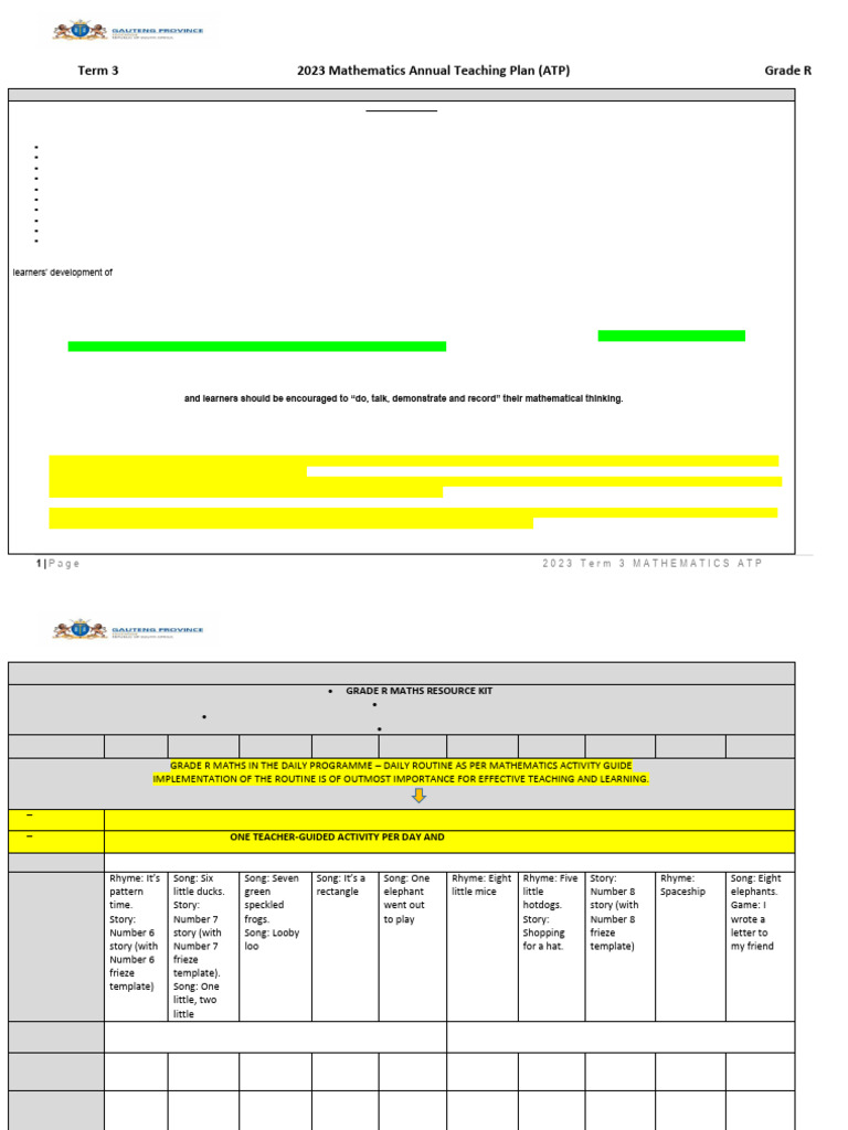Grade R Term 3 Mathematics ATP | PDF | Shape | Learning