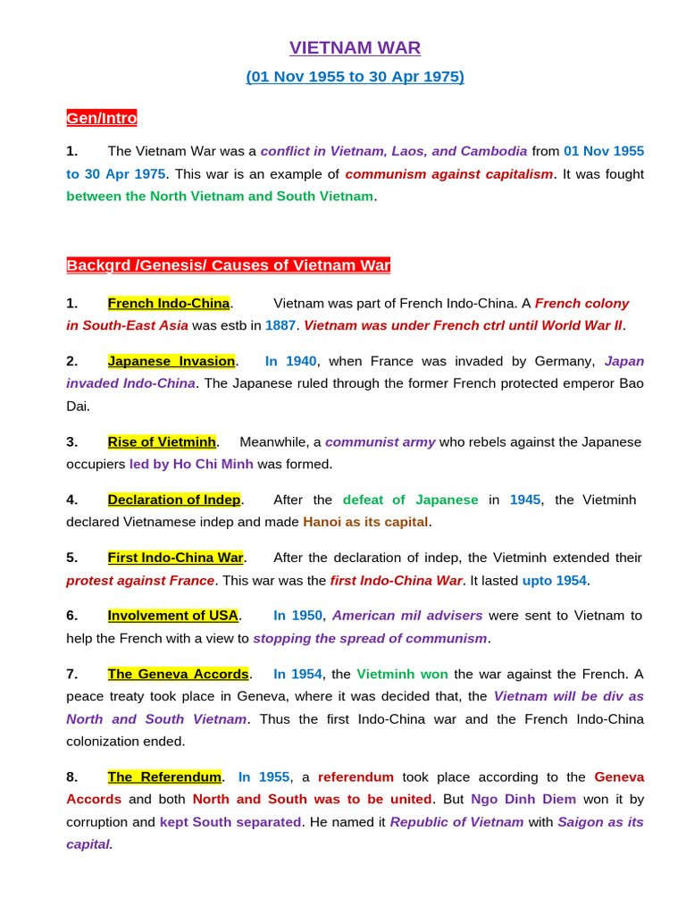 Overview of the Vietnam War (1955-1975) | PDF | Vietnam War | Viet Cong