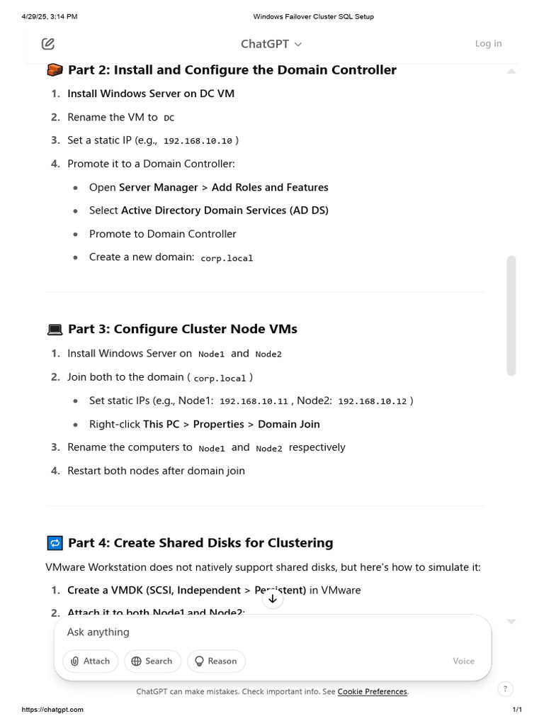 Windows Server 2019 Failover Cluster Setup | PDF