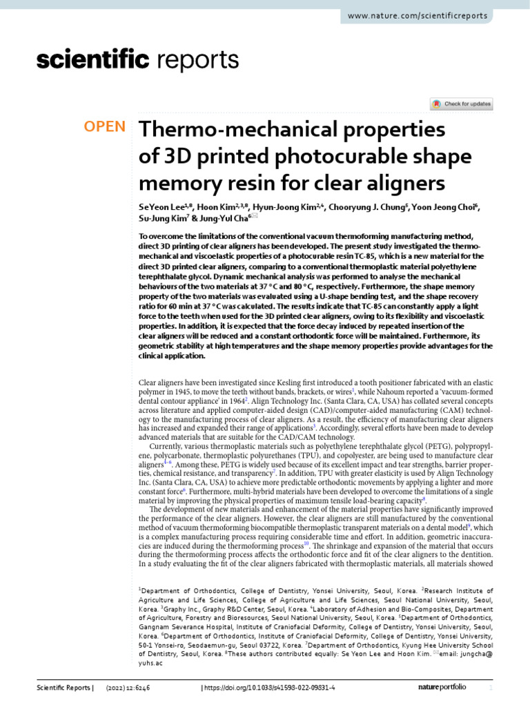 3D Printed Shape Memory Resin for Aligners | PDF | Viscoelasticity | 3 ...