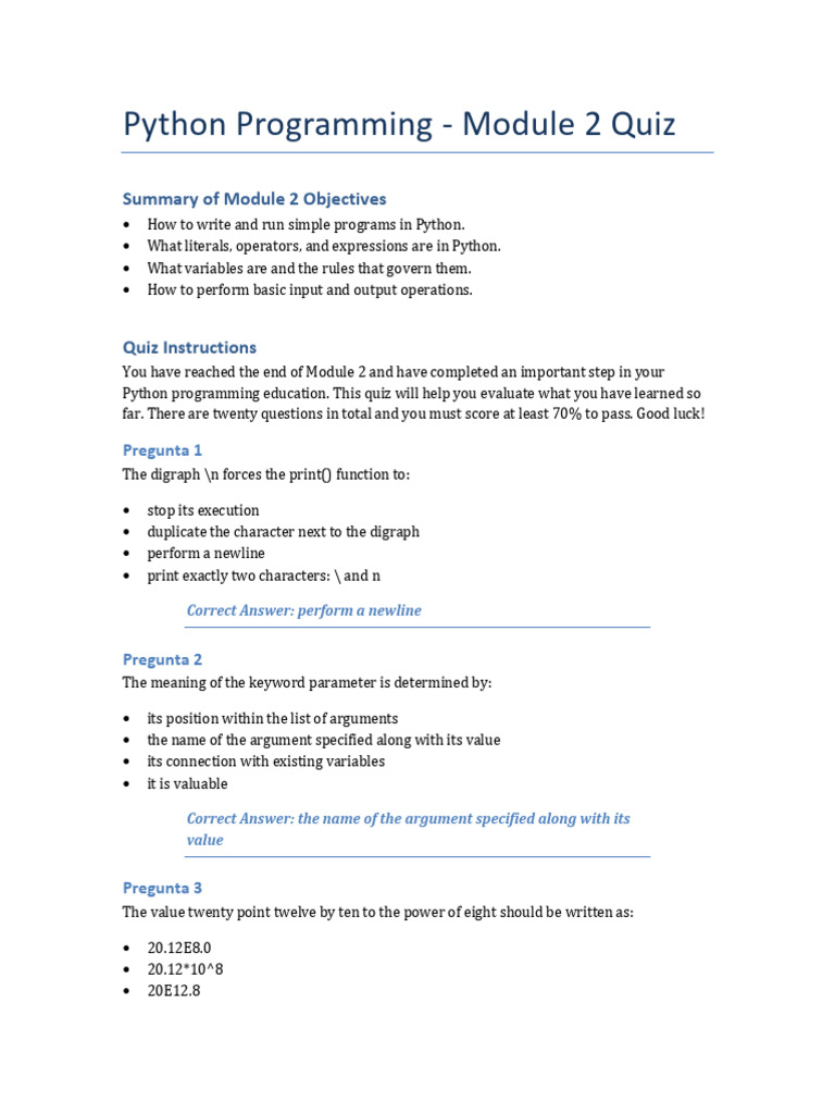 Python Quiz: Operators and Expressions | PDF | Parameter (Computer ...