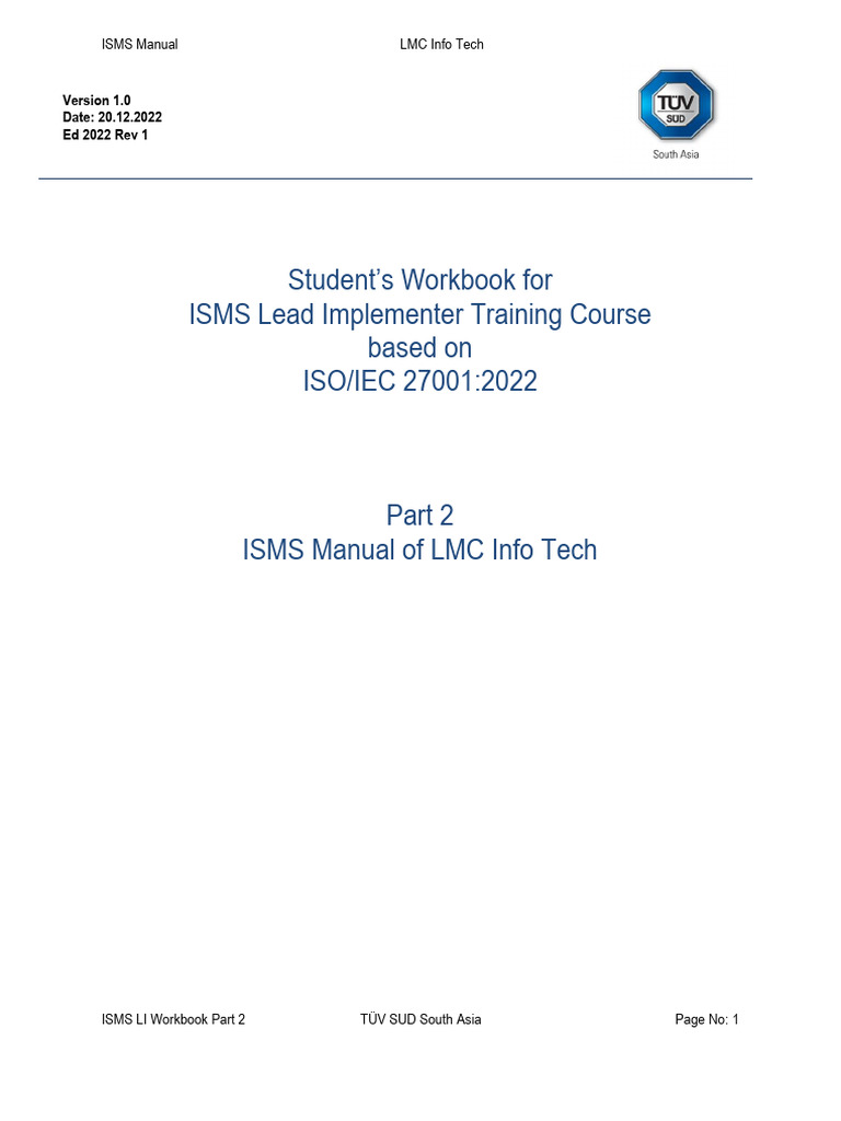 PRTG - WB - Iso 27001 - 2013 Isms Li 5d WB Part 2 - Isms Manual of LMC ...