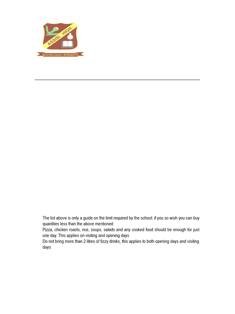 Tuck List for St. Francis High School | PDF