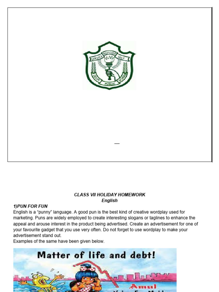 Class VII Holiday Homework Guide | PDF | Artificial Intelligence ...
